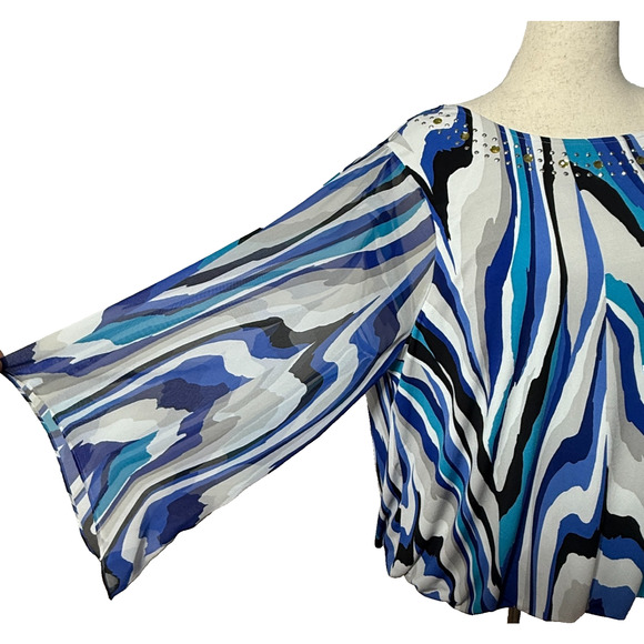 Alfani Top Womens 3X Blue White Black Embellished Rhinestones Colorful Stretch - Picture 1 of 10